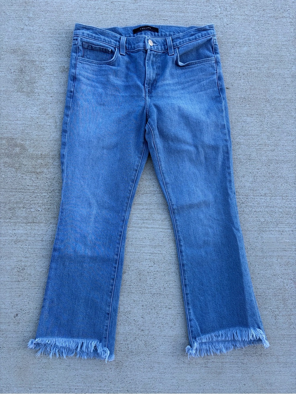 J Brand Selena Kick Flare Crop Jeans Frayed Hem Medium Wash Denim 28